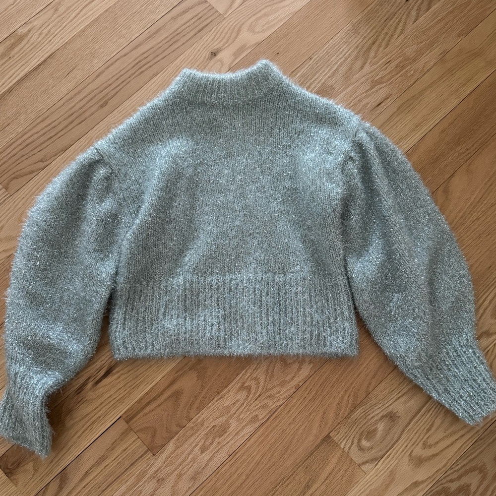 H&M Women’s Mint Tinsel Balloon Sleeve Sweater